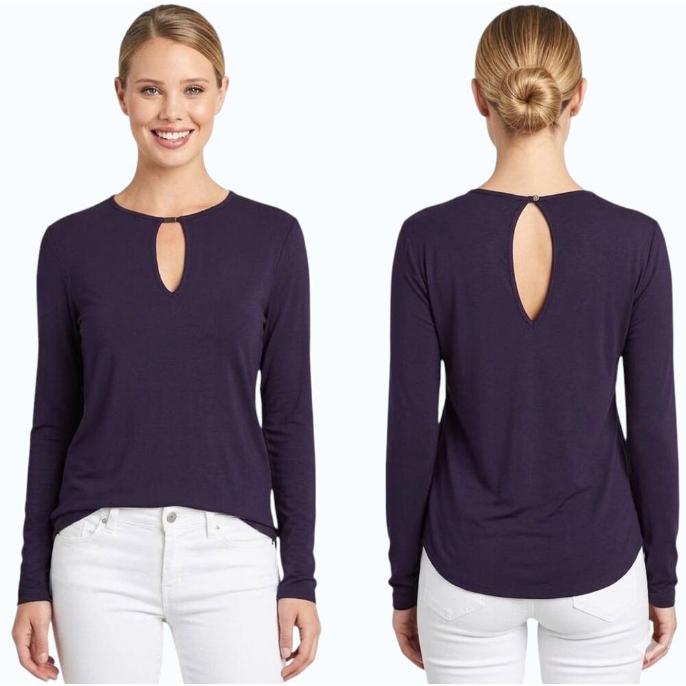 Laila Jayde Long Sleeve Keyhole Top Purple Modal Stretch Women Size L NWT